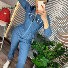 Load image into Gallery viewer, Womens Casual Jumpsuit Blue Long Pants 2019 Fashion Loose Letter Print Playsuit Plus Size Women Clothing Working Zipper Rompers