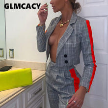 Load image into Gallery viewer, Women 2 Pieces Plaid Suits Crop Top Blazer and Pants/Skirts 2 Piece Outfits Autumn Office Ladies Suits Set Classy Streetwear